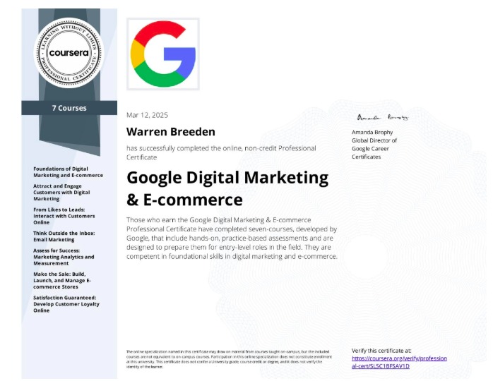 Google Digital Marketing and E-Commerce Professional Certificate badge