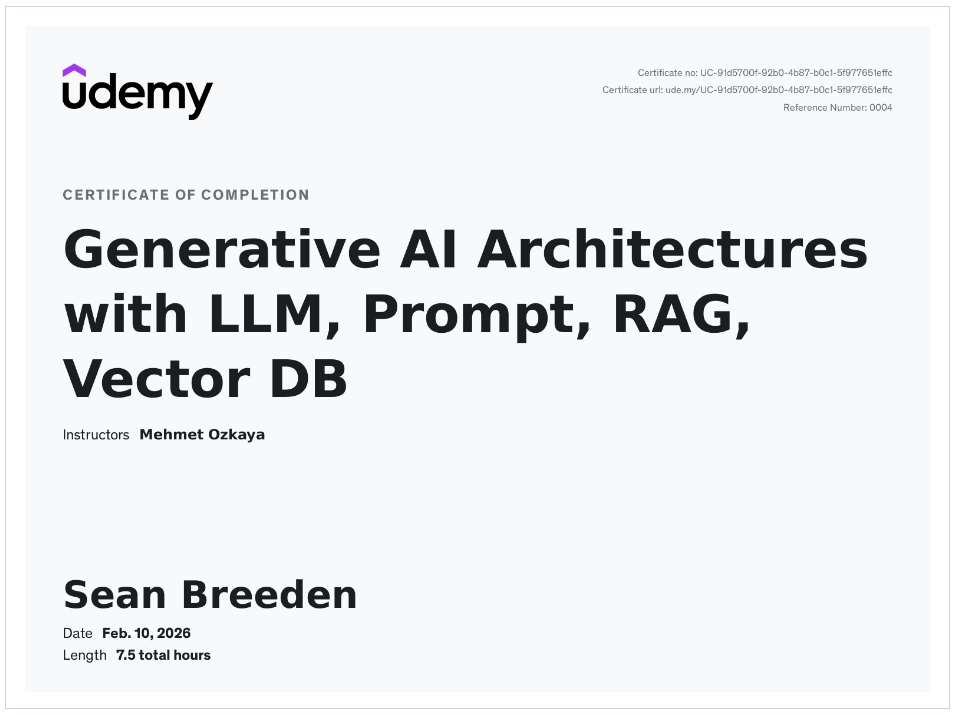 Generative AI Architectures with LLM, Prompt, RAG, Vector DB badge