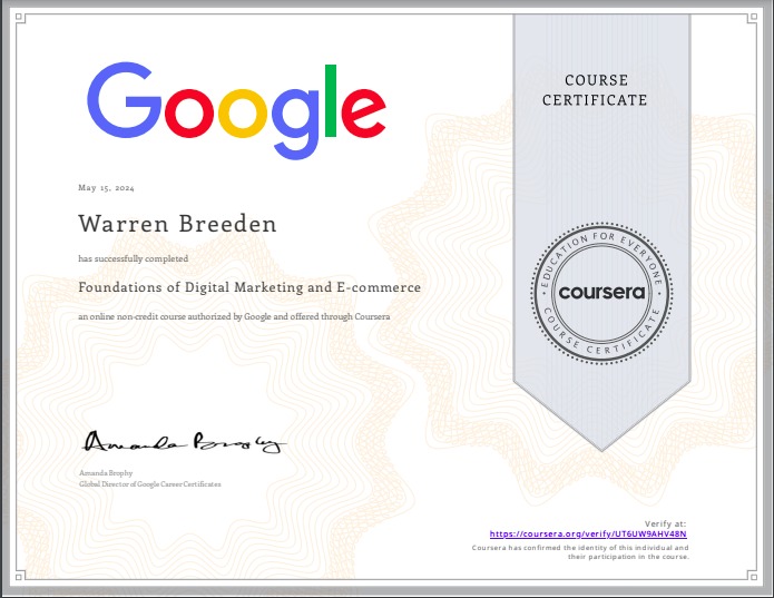 Google Foundations of Digital Marketing and E-commerce badge