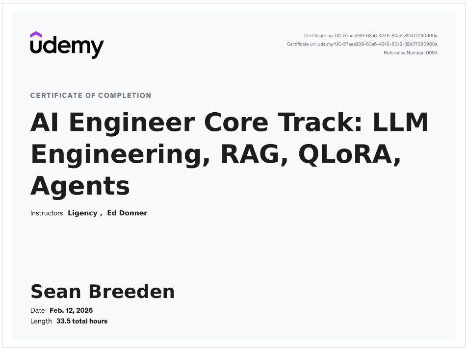 AI Engineer Core Track: LLM Engineering, RAG, QLoRA, Agents badge
