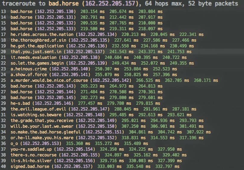 Dr. Horrible's traceroute screen cap