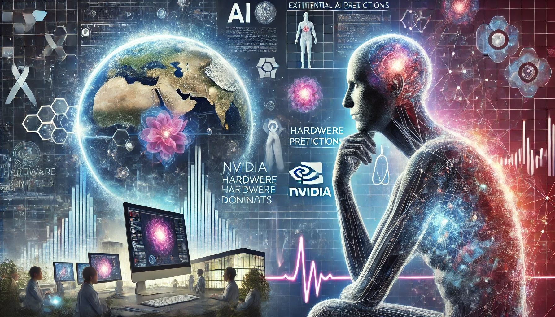 AI generated image of a thinking person with health-related imagery.