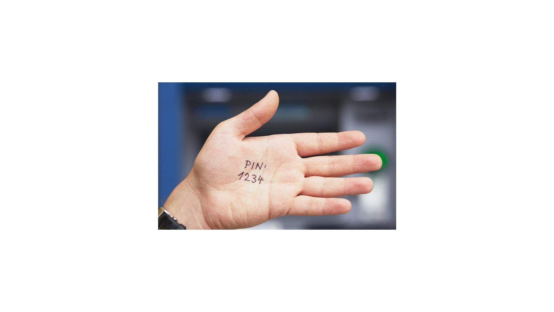 A hand with the phrase "PIN: 1234" written on it.